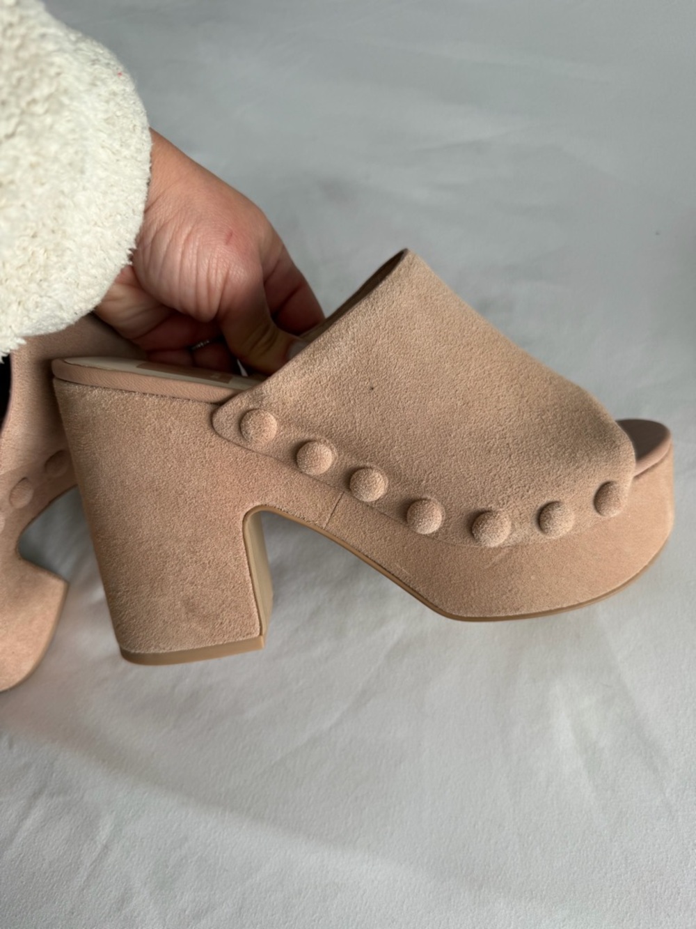 Dolce Vita "Emol" Blush Pink Tan Suede Platform Clog Mules Open Toe Sandal 70s - Picture 4 of 16